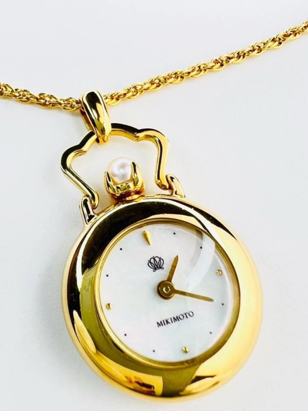 Mikimoto Gold Pocket Watch Pendant with Pearl Accent